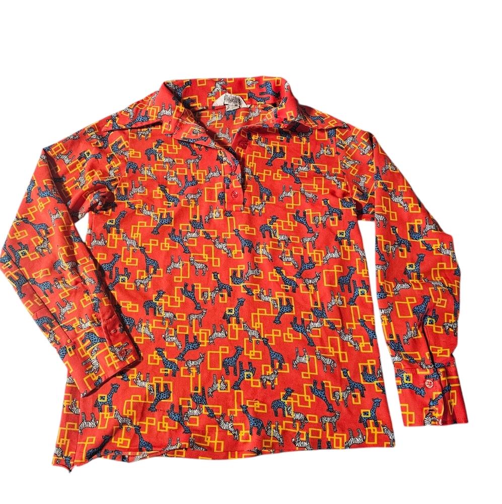 Vintage Lerner Shop 60s 70s Half button, oversized collar, zebra, giraffe shirt